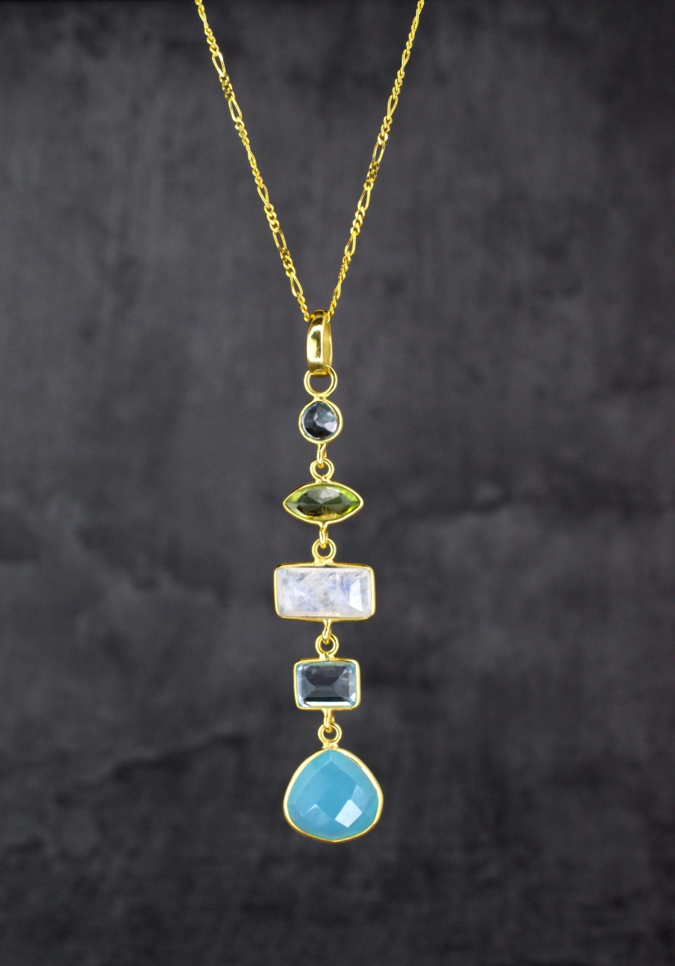 925 Sterling Silver Gold Plated Multi Gemstone Chain
