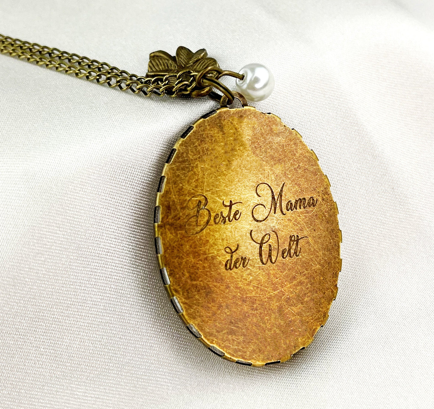 Personalisiert Halskette MUTTERLIEBE Mutter und Kind by Klimt Bronze Kette Vintage Stil - Gravurservice kostenlos