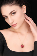 925 Sterling Silver Gold Plated Chain "Genuine Red Rose"