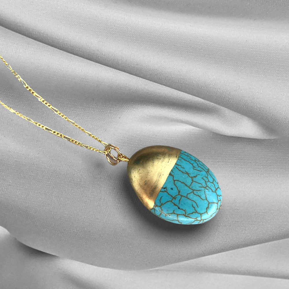 925 sterling gold gold plated gemstone chain with turquoise - K925-119