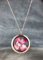 Hydrangea and forget-me-blossoms 925 Sterling Rosegold Gilded medallion chain