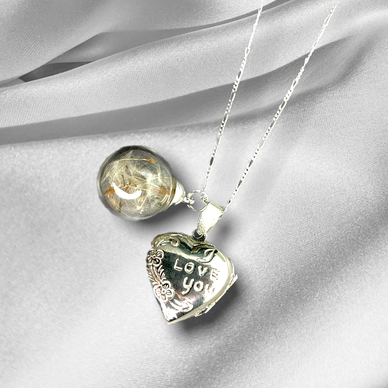 925 Silver Real Pust Flowers Chain with Heart Locket "I Love You" - K925-101