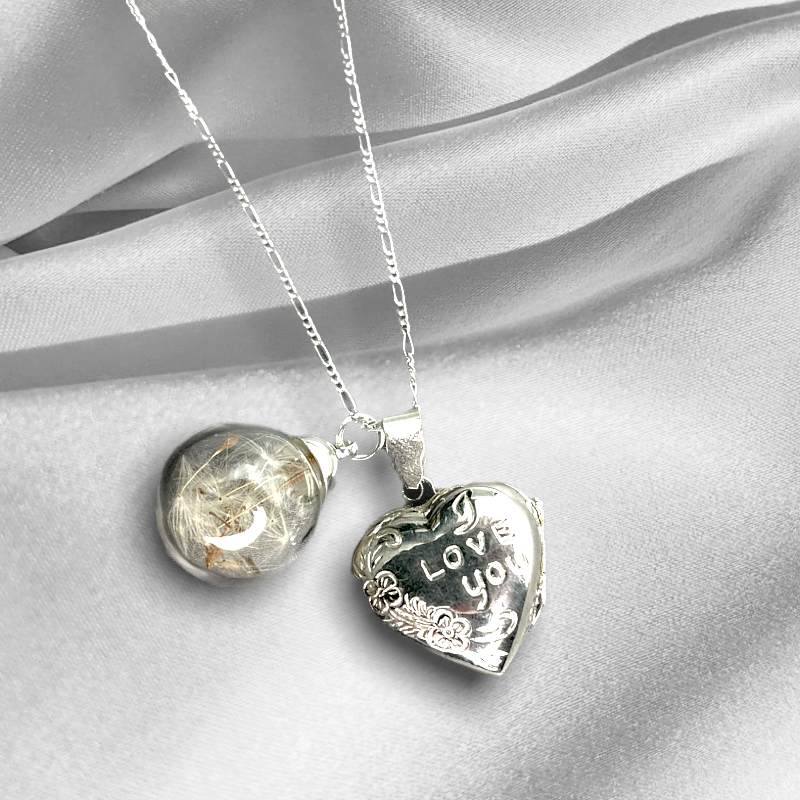 925 Silver Real Pust Flowers Chain with Heart Locket "I Love You" - K925-101