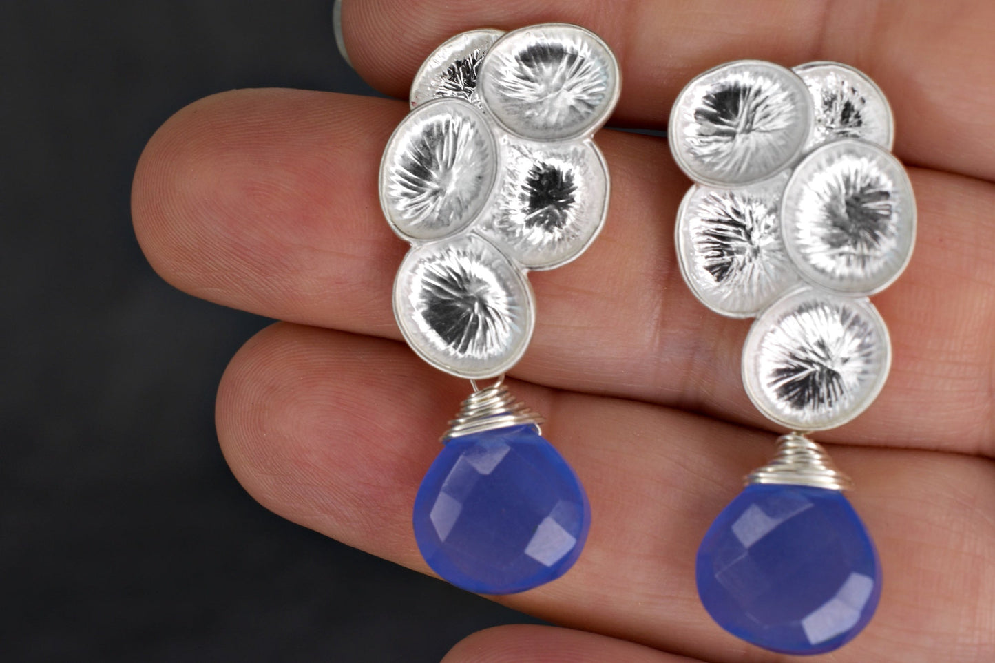 Gemstone earrings with chalcedon "raindrops" - vinohr-23