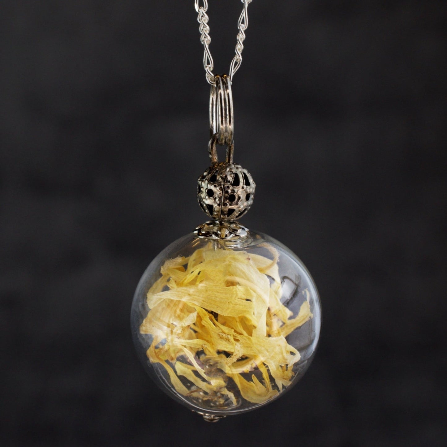 925 sterling silver chain with real marigold flowers - K925-19