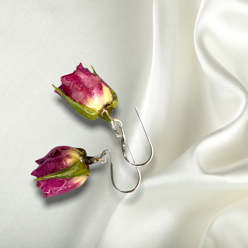 925 Sterling silver earrings with real roses