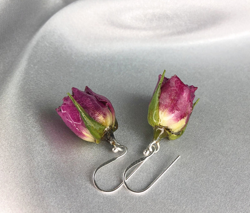 925 Sterling silver earrings with real roses