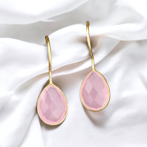 925 Sterling Silver Gold Plated Rose Quartz Gemstone Earrings