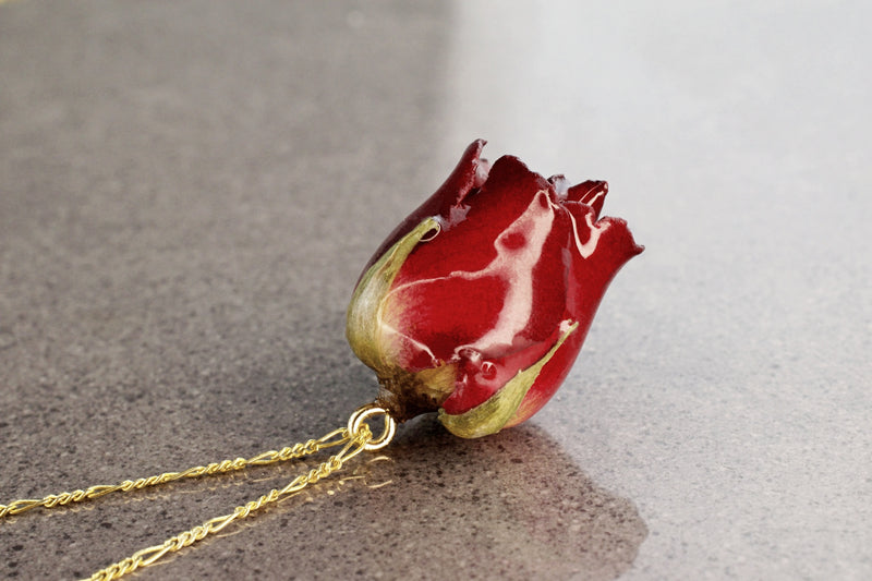 925 Sterling Silver Gold Plated Chain "Genuine Red Rose"