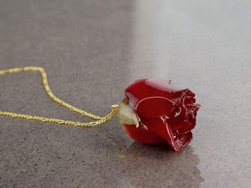 925 Sterling Silver Gold Plated Chain "Genuine Red Rose"