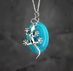 925 Sterling Silver Gemstone Chain "Salamander & Turquoise" - K925-135