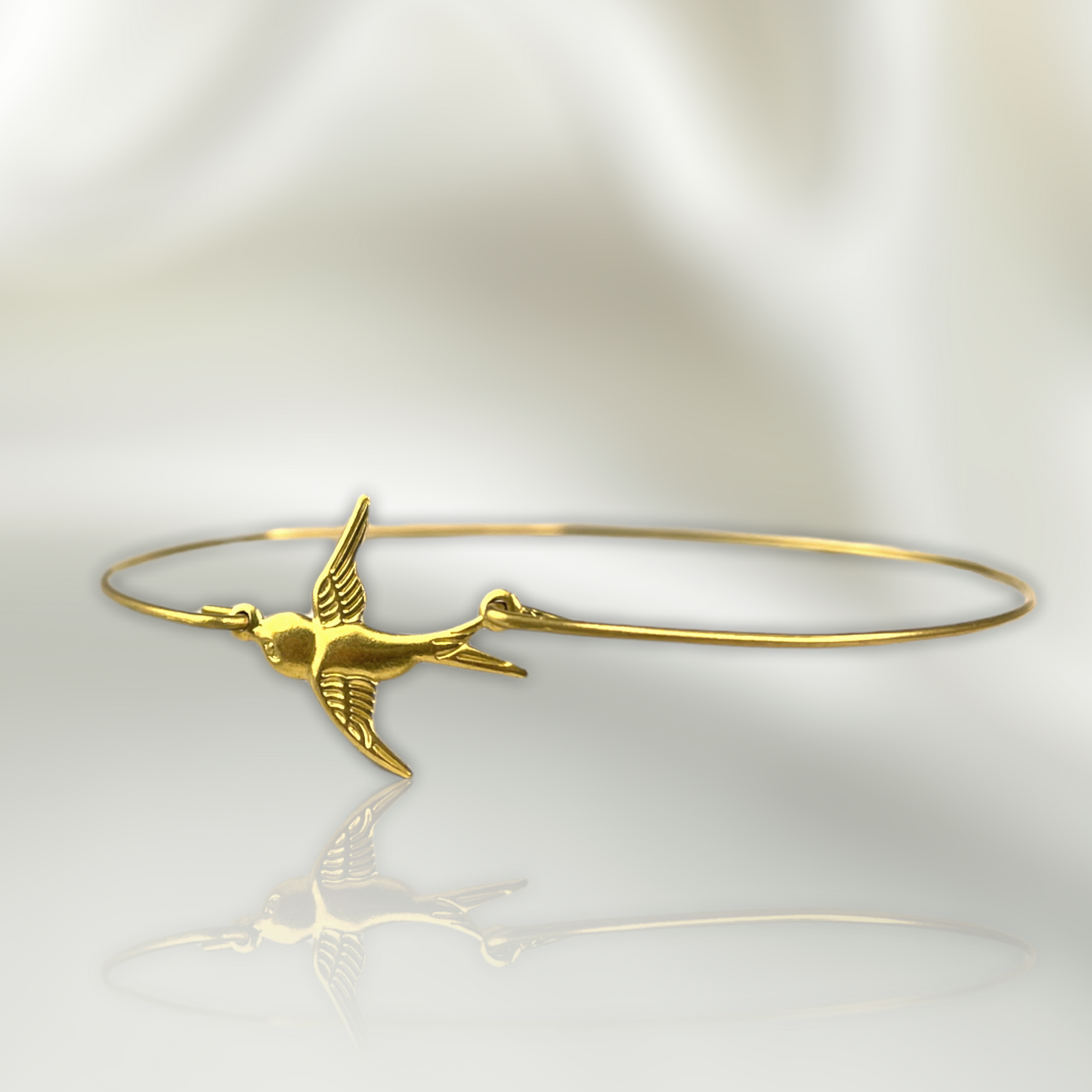 Swallow Flight Gold Bangle - Gold Plated Bird Swallow Freedom Moving Railroad Globetrotter Playful Jewelry - Retarm 50