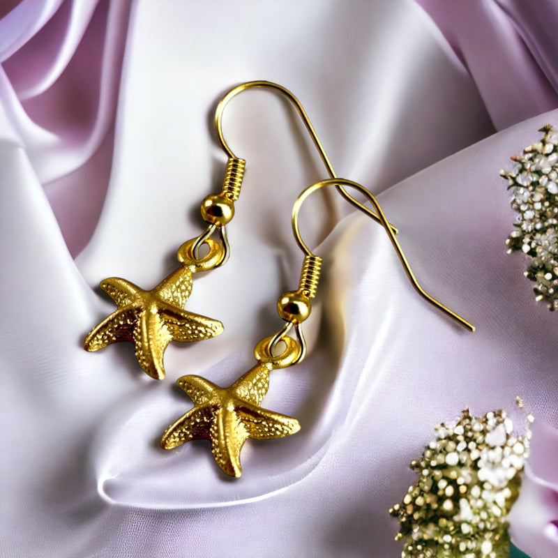 Sea stars Gold earrings- Gold-plated Elegant Marine Ocean earrings- VINOHR-82