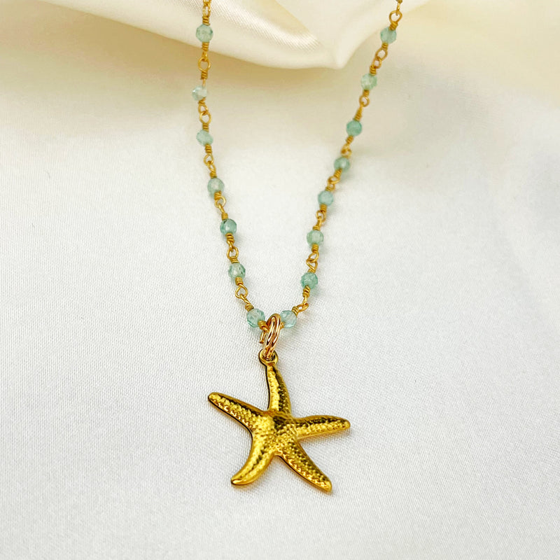 Gemstone Apatite Starfish Necklace Gold Plated - VIK-133