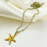 Gemstone Apatite Starfish Necklace Gold Plated - VIK-133