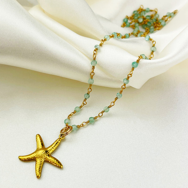 Gemstone Apatite Starfish Necklace Gold Plated - VIK-133