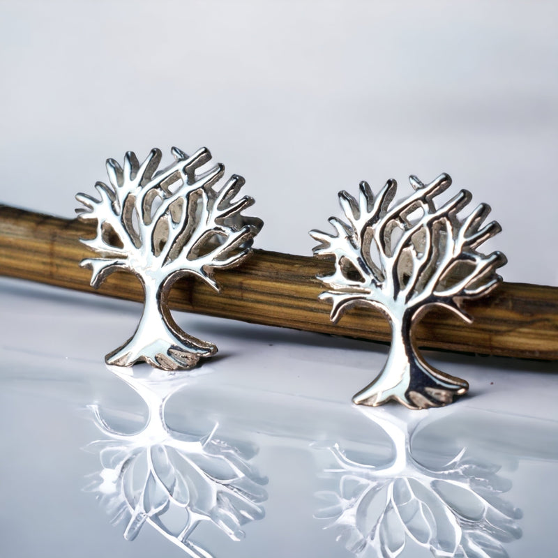 Living Tree Mini Stud Earrings - 925 Sterling Silver Minimalist Small Tree Earrings - Ear925-124