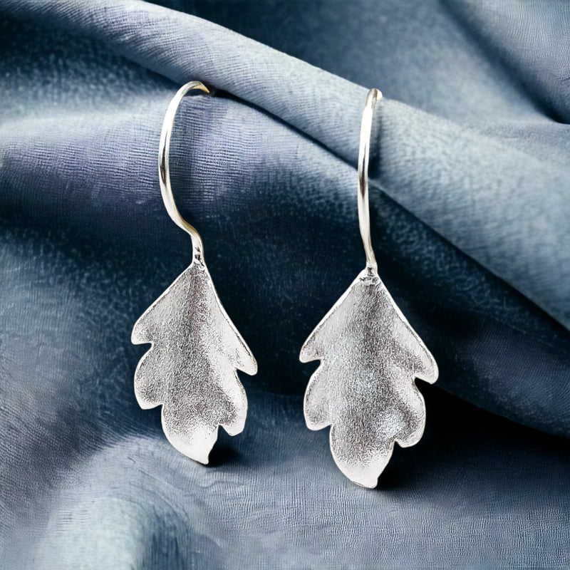 Autumn leaves silver earrings - 925 sterling matt leaves 3D earrings - Ear925-30