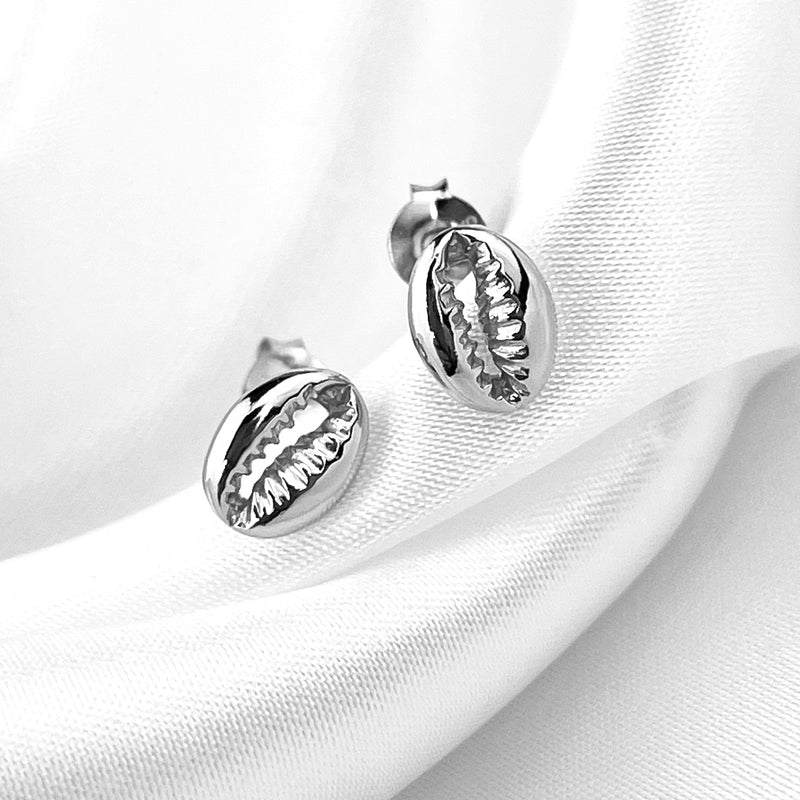 Cowrie Shell Mini Ear Studs - 925 Sterling Silver - OHR925-48