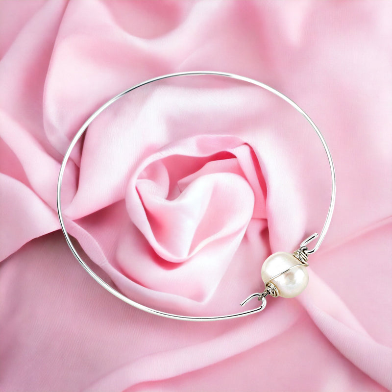 Sweet water pearl bangle - silvered natural pearl wire maritim minimalist jewelry - Retremm-29