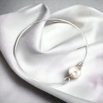 Sweet water pearl bangle - silvered natural pearl wire maritim minimalist jewelry - Retremm-29