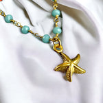 Chalcedon Seestern Gold Necklace-Gold-plated gemstone Rondellen Maritime necklace-VIK-105