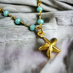 Chalcedon Seestern Gold Necklace-Gold-plated gemstone Rondellen Maritime necklace-VIK-105