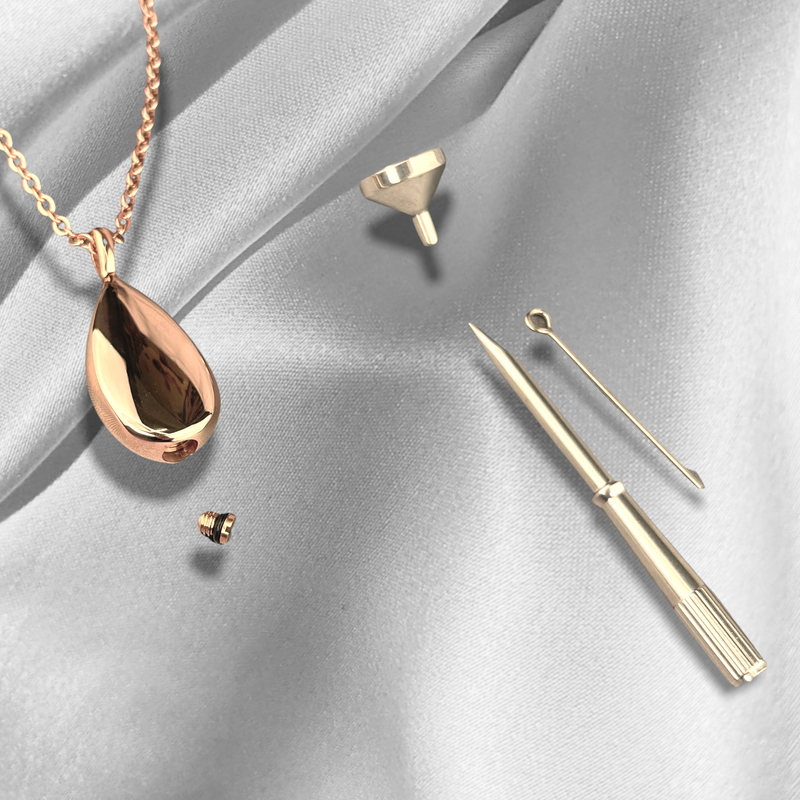 Urn Ash Bottle Pendant Cremation Rose Gold Stainless Steel Chain - Customizable with ENGRAVING - Funeral Gift - VIK-02